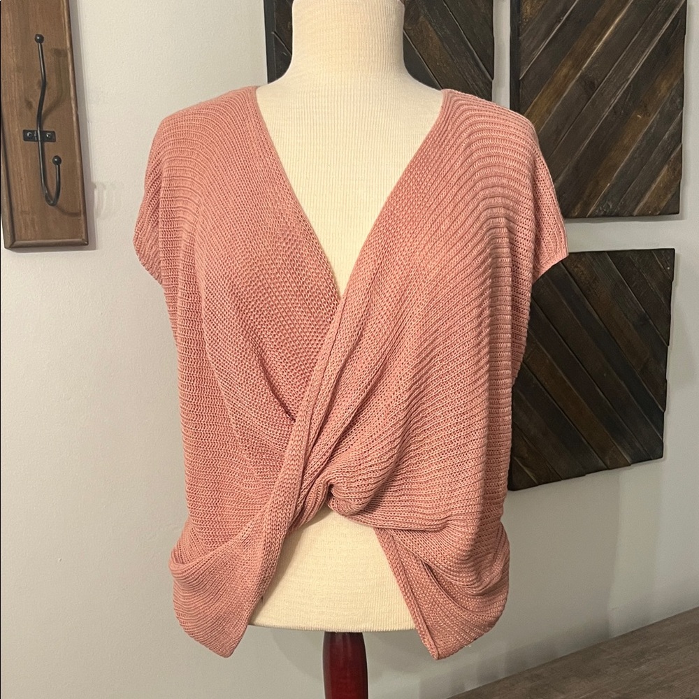 Mystree Pink Knit Twist Front Blouse